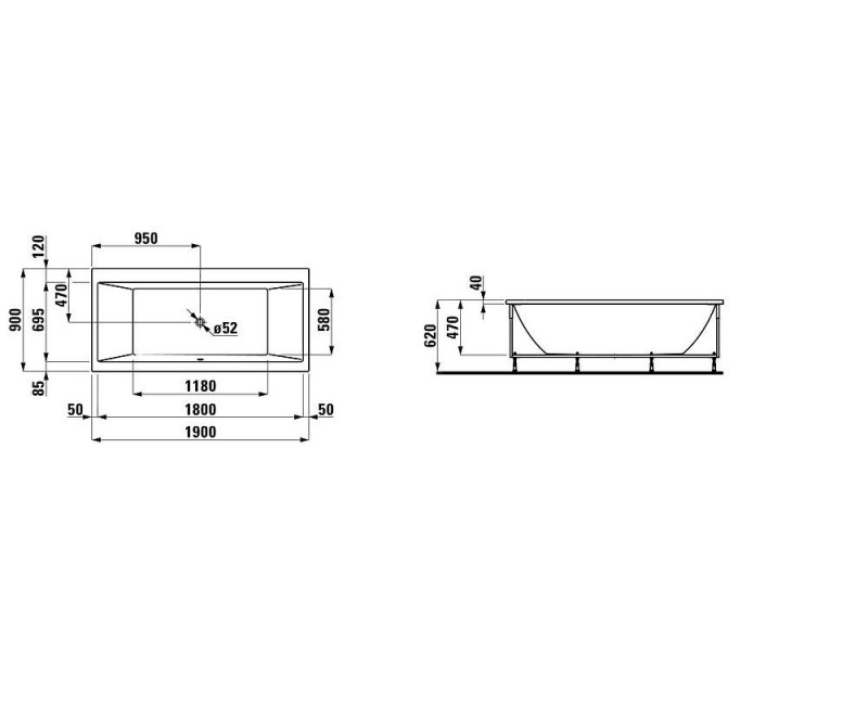 Ванна Laufen Pro Акрил 1900х900х470 Белая