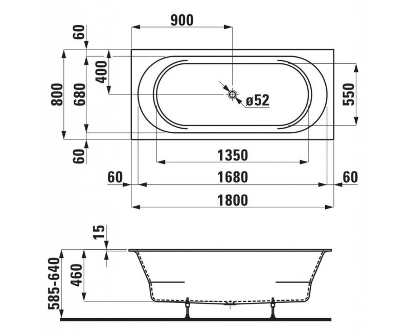 Ванна Laufen Pro, каменная масса 1800x800x630, белый