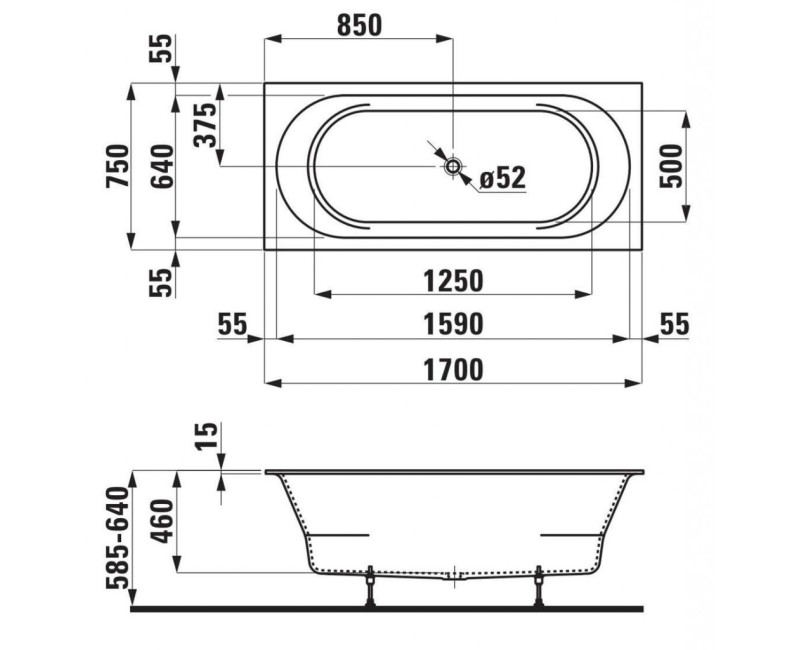 Ванна Laufen Pro, каменная масса 1700x750x602, белый