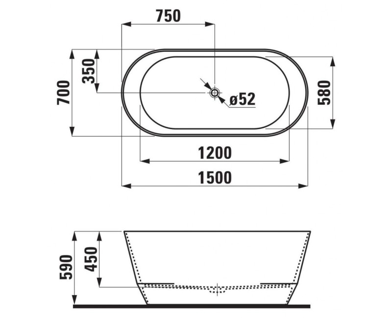Vanna Laufen Pro Akrila 1500x700x590 Balta