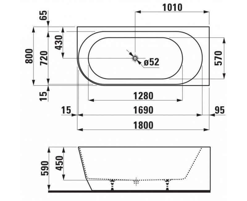 Ванна Laufen Pro, каменная масса, 1800x800x590, белый