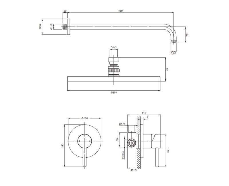 Dušas sistēma Omnires Y iebūvējama  niķelis SYSY36NI
