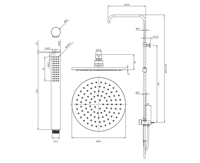 Dušas komplekts Omnires Y hroms SYSYCR