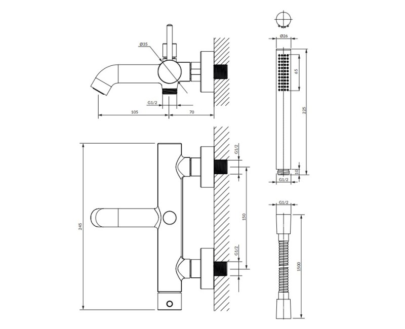 Vannas / dušas maisītājs Omnires Y ar rokas dušu balts matēts Y1231WM
