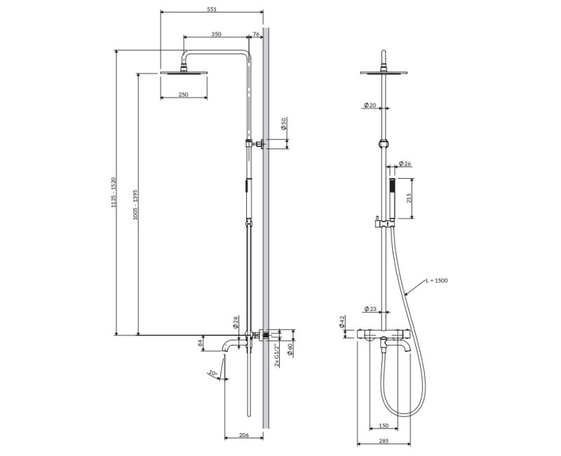 Vannas dušas sistēma Omnires Y ar termostatu grafīts Y1234GR