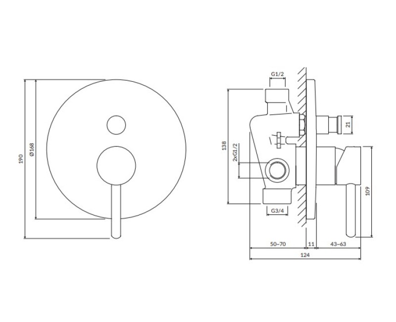 Vannas / dušas sistēma Omnires Y iebūvējama melns Y1235BL