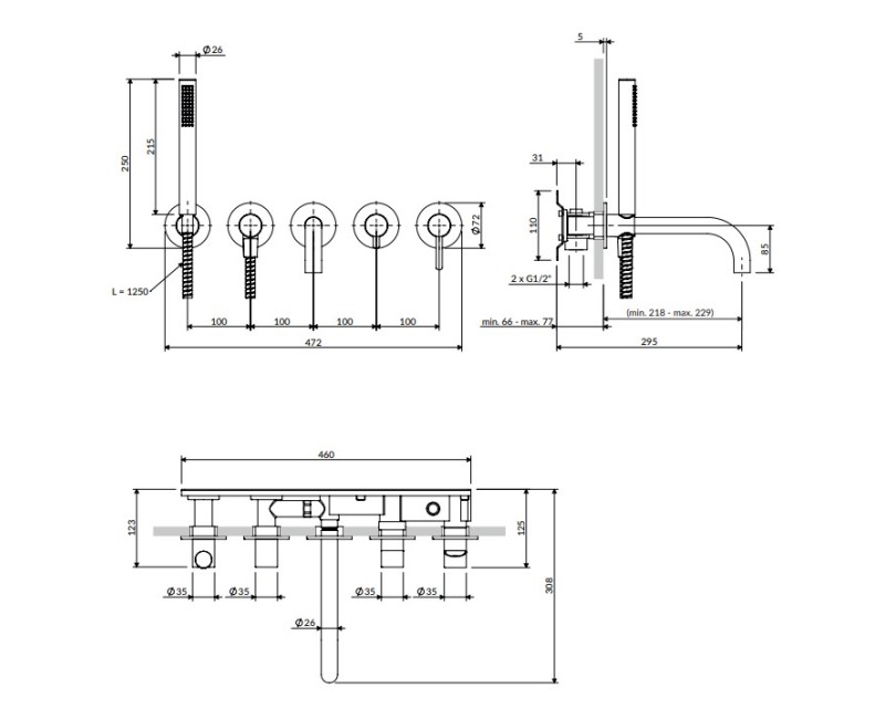 Vanna / dušas maisītājs Omnires Y iebūvējams ar garu izteku melns Y1237/1BL