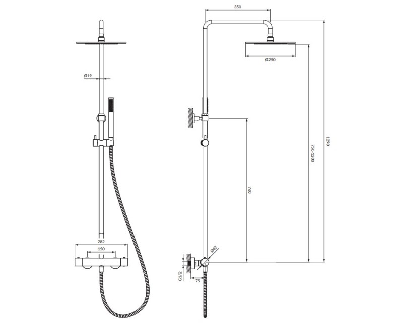 Dušas sistēma Omnires Y ar termostatu hroms Y1244SUCR