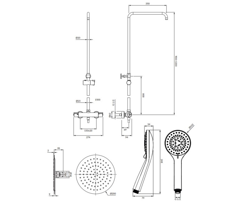 Dušas sistēma Omnires Y ar termostatu niķelis Y1244SUNI