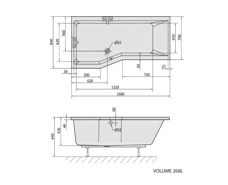 Polysan Akrila Stūra Vanna Versys L 840x1600x470