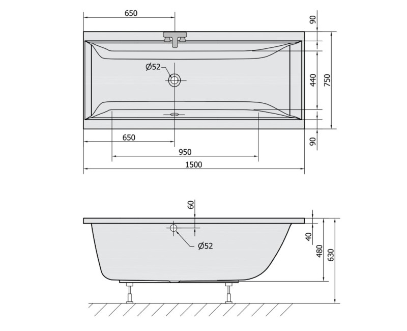 Polysan Akrila Taisnstūra Vanna Cleo 750x1500x630