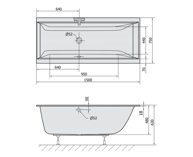Polysan Akrila Taisnstūra Vanna Cleo Slim 750x1500x630