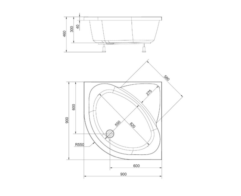 Polysan Akrila Pusapaļs dziļais Dušas paliktnis Selma 900x900x460