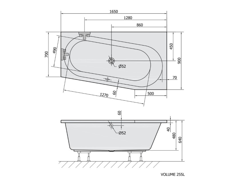 Polysan Akrila Stūra Vanna Astra WR 900x1650x640
