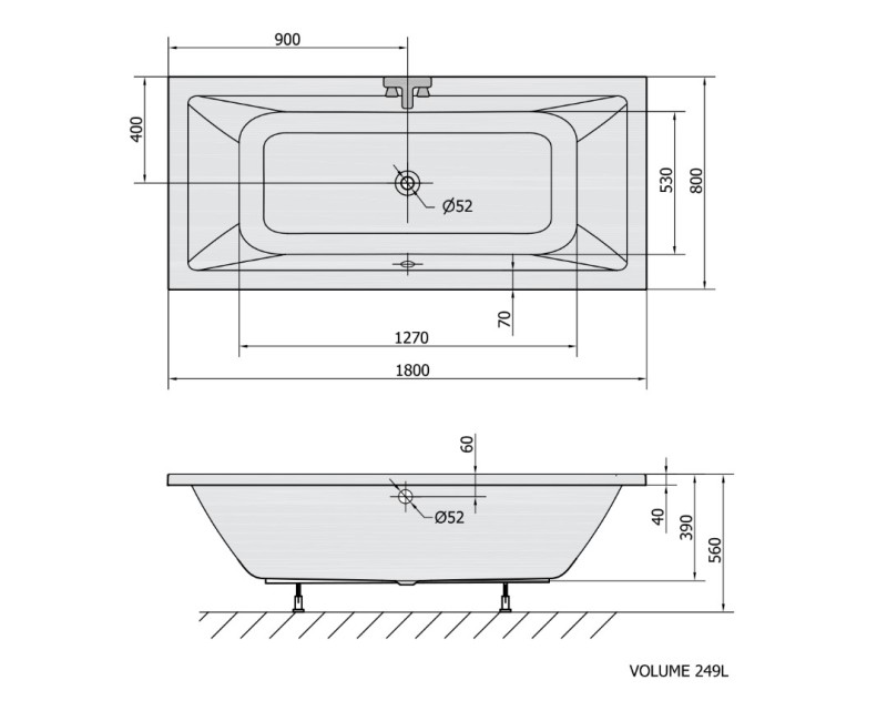 Прямоугольная ванна Polysan из акрила Krysta 1800x800x560