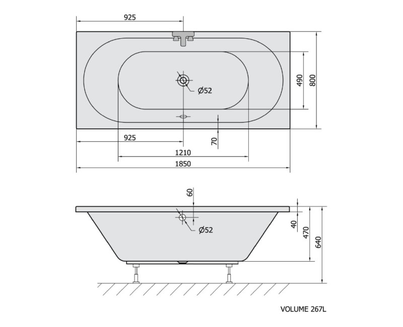 Прямоугольная акриловая ванна Polysan Viva B 1850 x 800 x 470