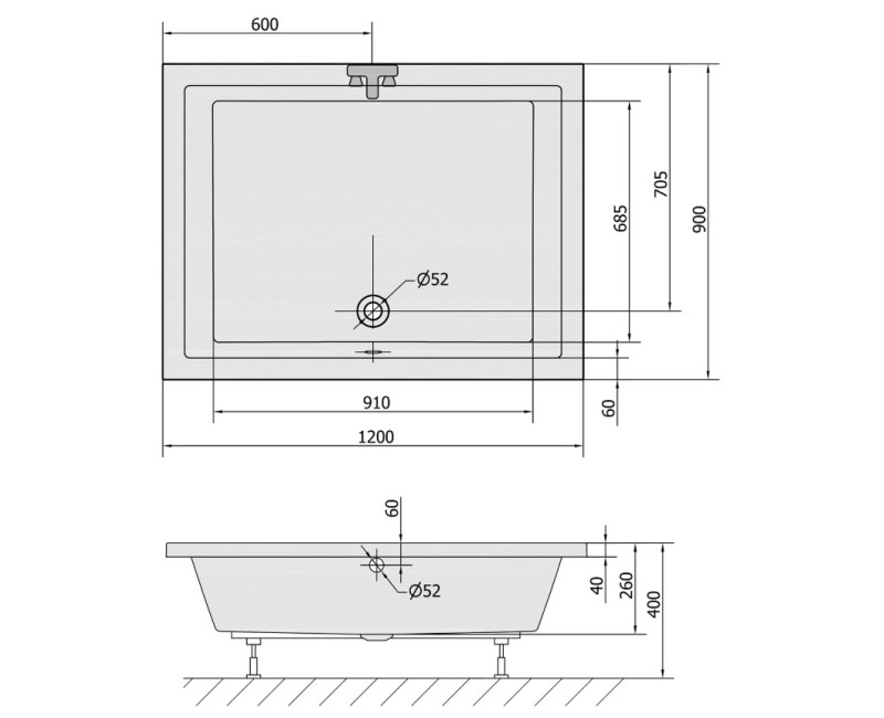 Polysan Akrila Kvadrātveida Dušas paliktnis Deep 1200x900x400