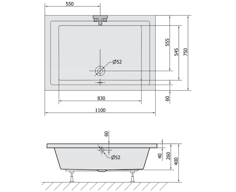 Polysan Akrila Kvadrātveida Dušas paliktnis Deep 1100x750x400
