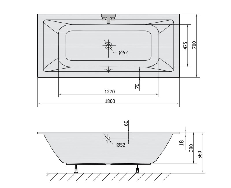 Polysan Akrila Taisnstūra Vanna Krysta Slim 1800x700x560