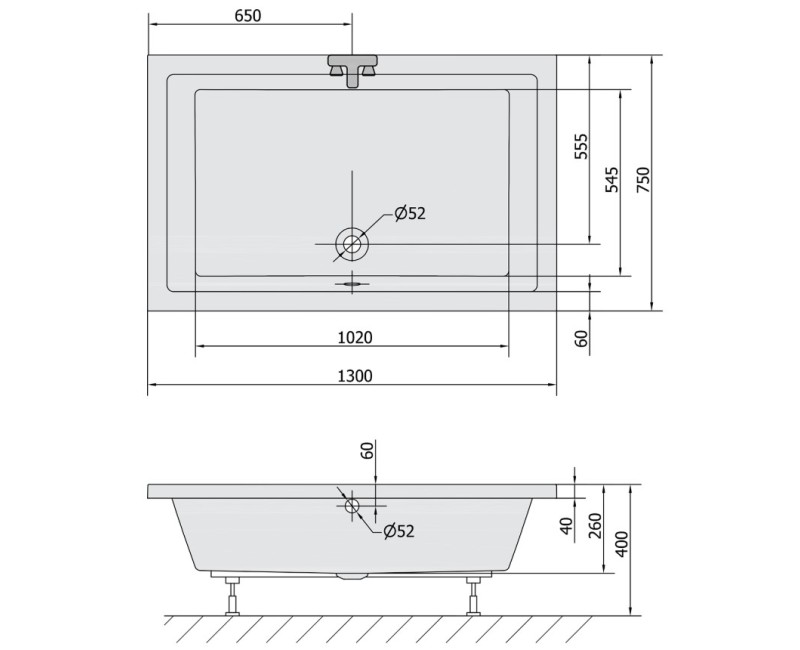 Polysan Akrila Kvadrātveida Dušas paliktnis Deep 1300x750x400