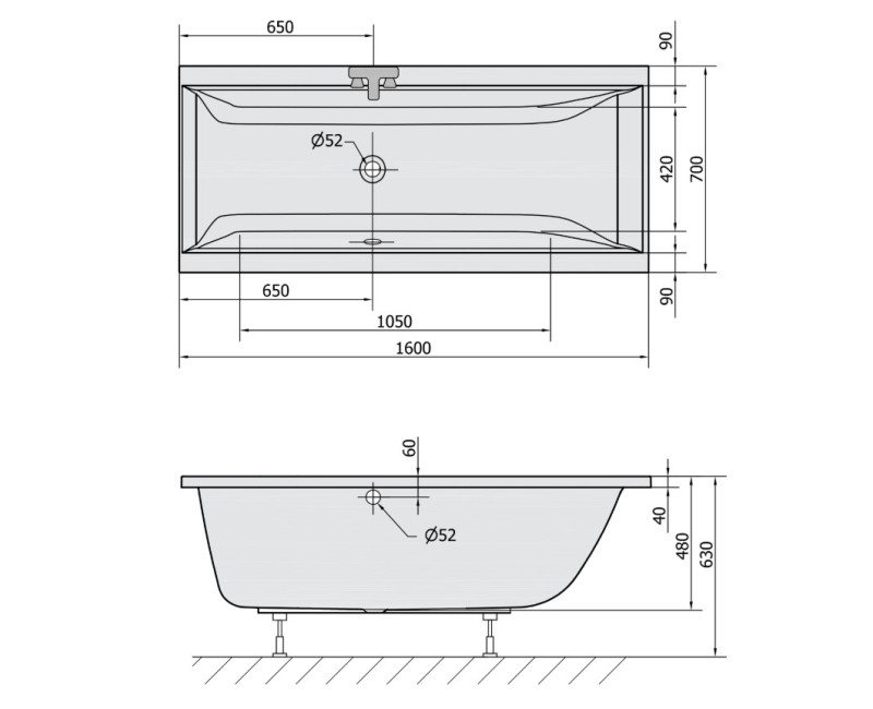 Polysan Akrila Taisnstūra Vanna Cleo1600x700x630