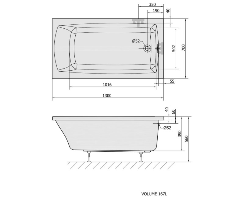 Polysan Akrila Taisnstūra Vanna Lily 1300x700x560