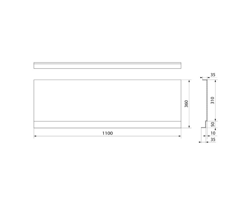 Акриловая панель Polysan для ванны, прямоугольная 1100x35x360