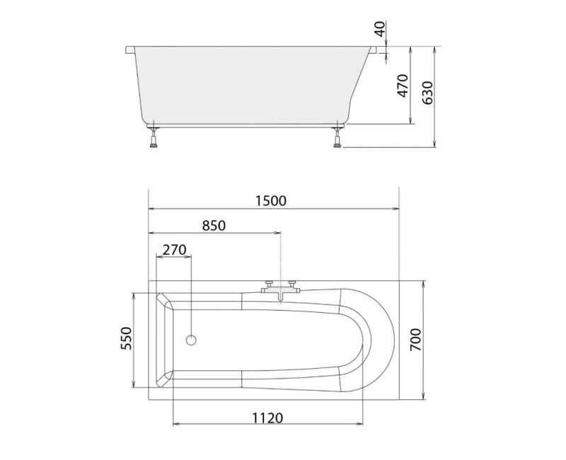 Polysan Akrila Taisnstūra Vanna Lisa 1500x700x630