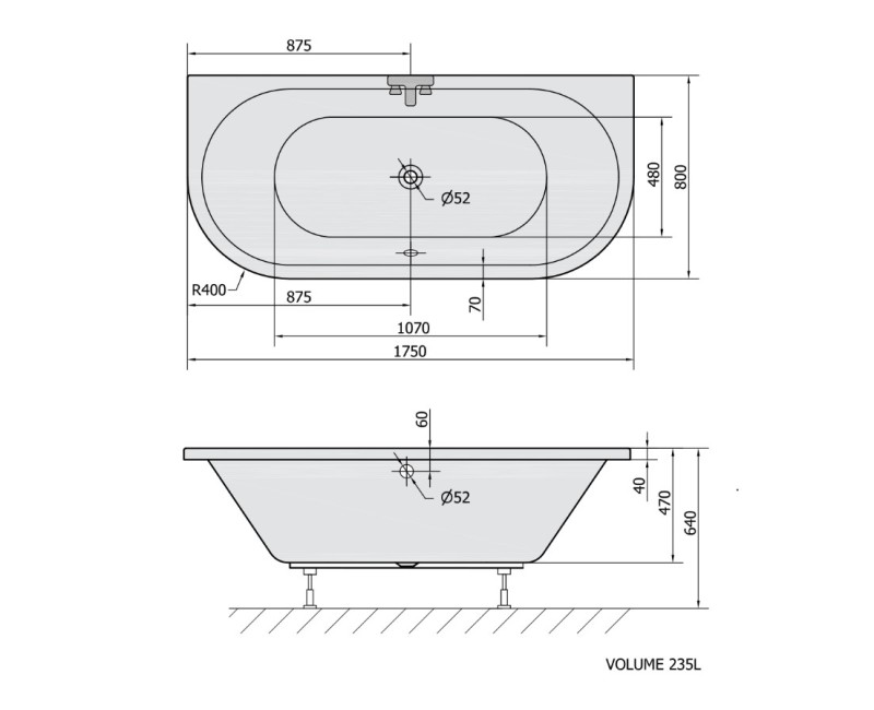 Polysan Akrila Taisnstūra Vanna Viva D 1750x800x640