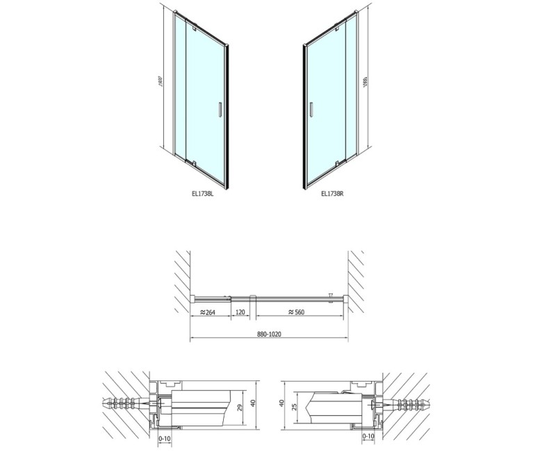 Polysan   Dušas durvis Easy Line 1020x1900