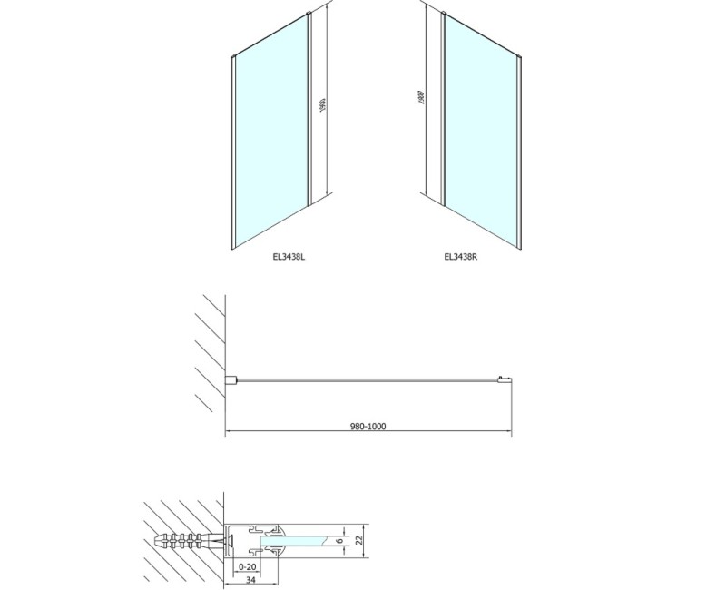 Polysan   Dušas siena Easy Line 1000x1900