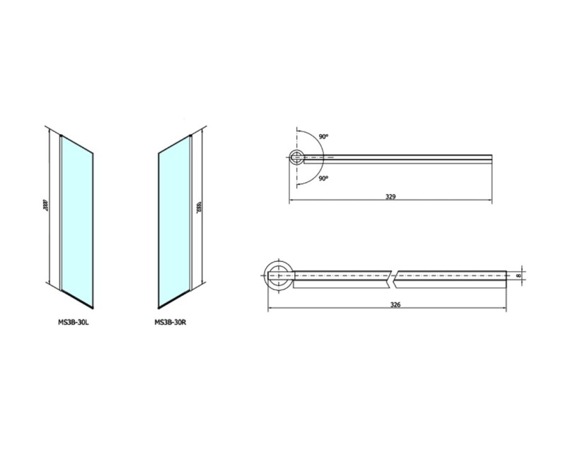 Polysan   Dušas siena Modular Shower MS3, A daļa 330x2000