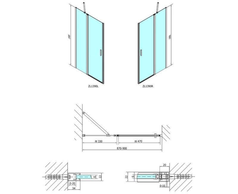 Душевая дверь Polysan ZOOM LINE 900x1900