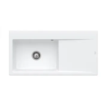 Virtuves izlietne Villeroy & Boch Subway Style 60, keramika CeramicPlus, ar pārplūdi, ar izplūdes komplektu, 100x51 cm, dziļums 220 mm, Balta, 336201KG