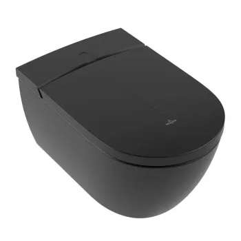Tualates pods ar Bide funkciju Villeroy & Boch ViClean, Rimless, CeramicPlus, SoftClose regulējama temperatūra un spiediens, ar tālvadību, 595 x 385 x 400 mm, 5 režīmi, Pure Black, V0E200R7