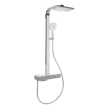 Dušas sistēma Villeroy & Boch Infinity Showers, ar termostatu, Cool Tap, Easy Switch, Easy Clean, ar dušas galvu un dušas klausuli, 36x24 cm, 3 režīmi, hroms, TVS11000500061
