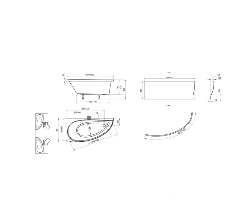 RAVAK Stūra vanna Avocado L 160x75