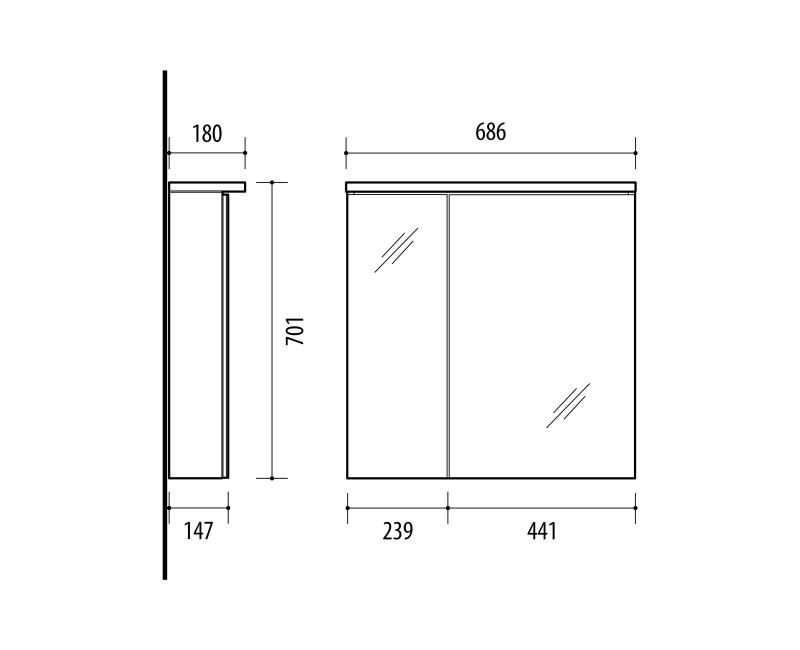 Зеркальный шкаф Riva SV 70RV-2 Бежевый Матовый