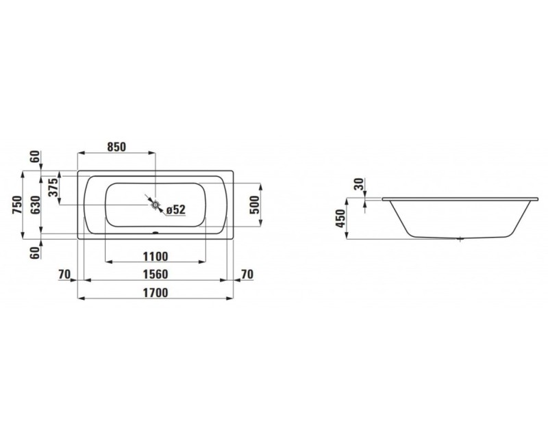 Ванна Laufen Pro Эмалированная сталь 1700х750х450 Белый