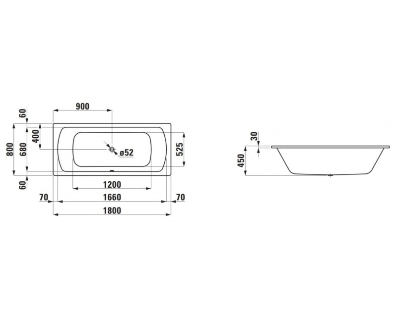 Ванна Laufen Pro, эмалированная сталь, 1800x800x450, белый