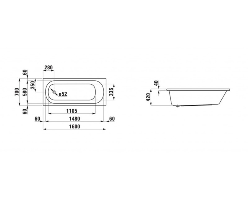 Vanna Laufen Lua Akrila 1600x700x420 Balta