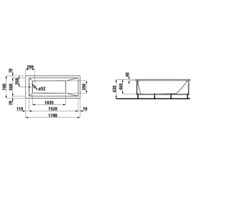 Vanna Laufen Pro Akrila 1700x700x620 Balta