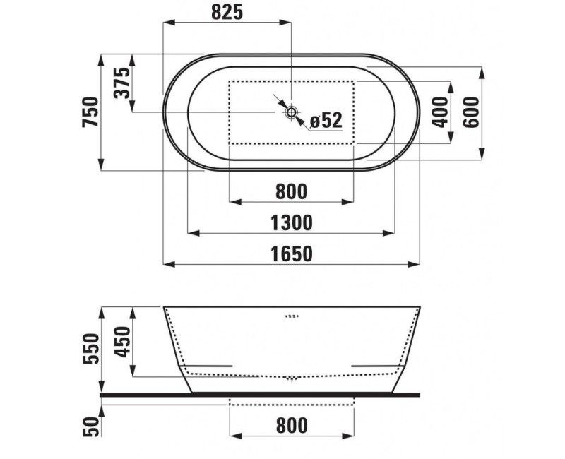 Отдельностоящая ванна Laufen Pro, каменная 1650x750x550, белый