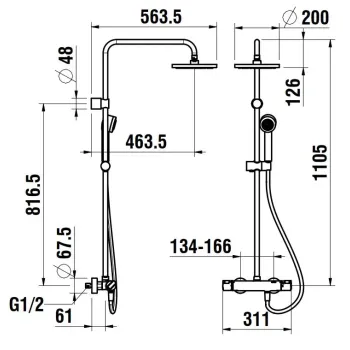Dušas komplekts Laufen Citypro, ar termostatu, 200, hroms, HF500957100600