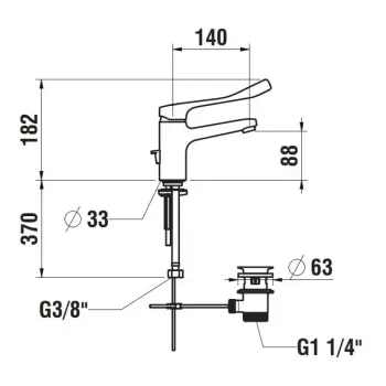 Vannas istabas izlietnes maisītājs Laufen CITYPRO LIBERTY, projekcija 140 mm, ar pagarinātu rokturi, HF500903100094 Hromēts