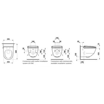 Piekaramais pods ar Bide funkciju Laufen CLEANET RIVA, piekaramais, tiešā skalošana, Rimfree, SoftClose Vāks ar Quick release, ar screenshot pulti H8206917160001