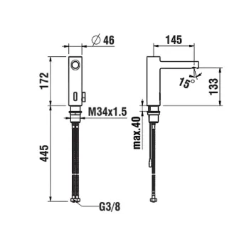 Vannas istabas izlietnes maisītājs Laufen Twintronic, ar IR sensoriem, ar tīkla adapteri 100-240V 50Hz/6V DC, ar Bluetooth adapteri, PVD inox look, HF707003423000