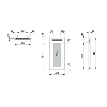 Spogulis Laufen LANI, 450 mm, ar integrētu horizontālu LED apgaismojumu, H4038501121441