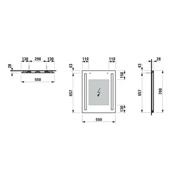 Spogulis Laufen LANI, 550 mm, ar 2 vertikāliem LED apgaismojumu, H4038511121441