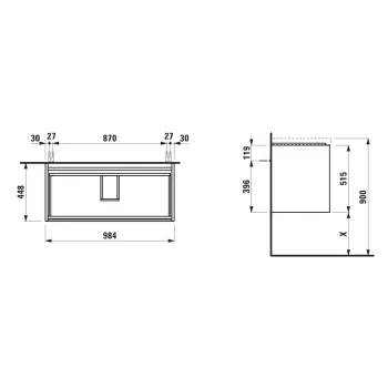 Vannas istabas skapītis Laufen Lani, 98x45x52cm, (der ar izlietnēm) H810089, H818437, H810337), H4035621122611, Balta
